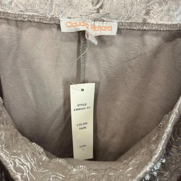 Vintage Claudia Richard Knee Skirt Womens L Taupe Paisley Imprint Crushed Velvet - Picture 8 of 8